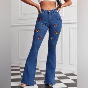 Butterfly Patches Flare Boot Cut Jeans